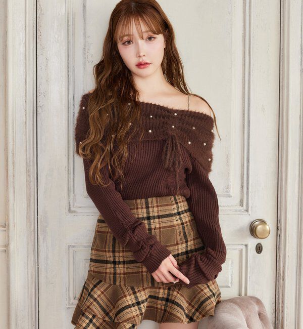  「パール&times;ビジューオフショルニット」|ニット・セーター|