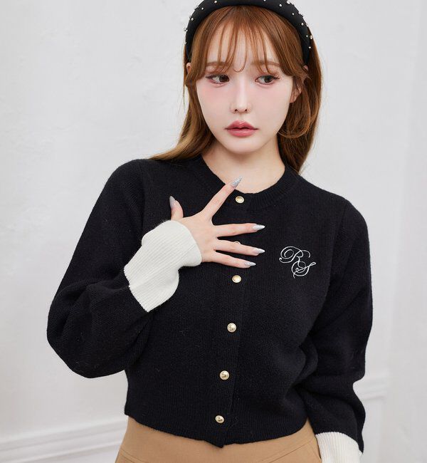  「配色袖刺繍入りカーデ」|ニット・セーター|