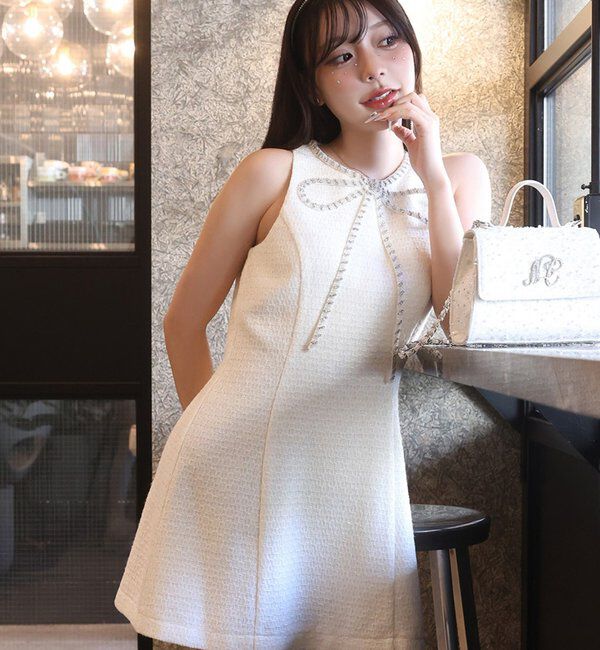  「ビジューリボンミニワンピ」|ワンピース|アイボリー