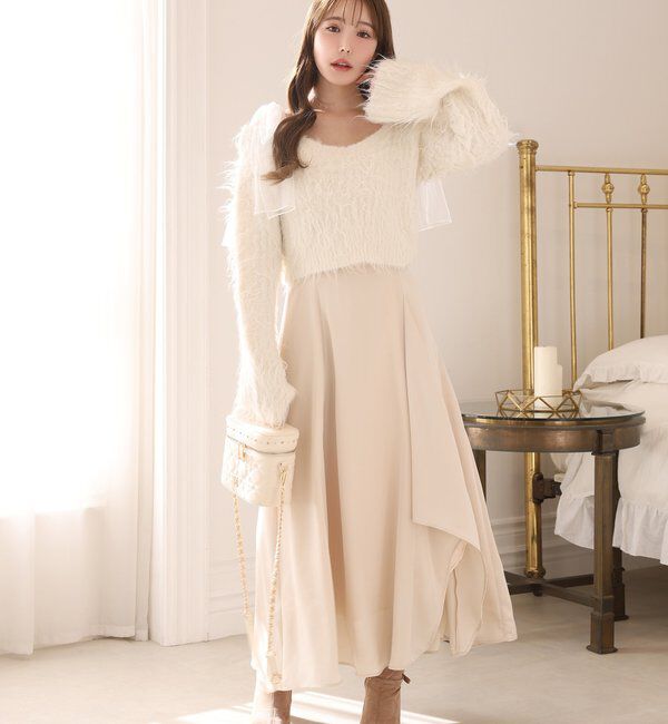  「肩リボンニットセットワンピース」|ワンピース|