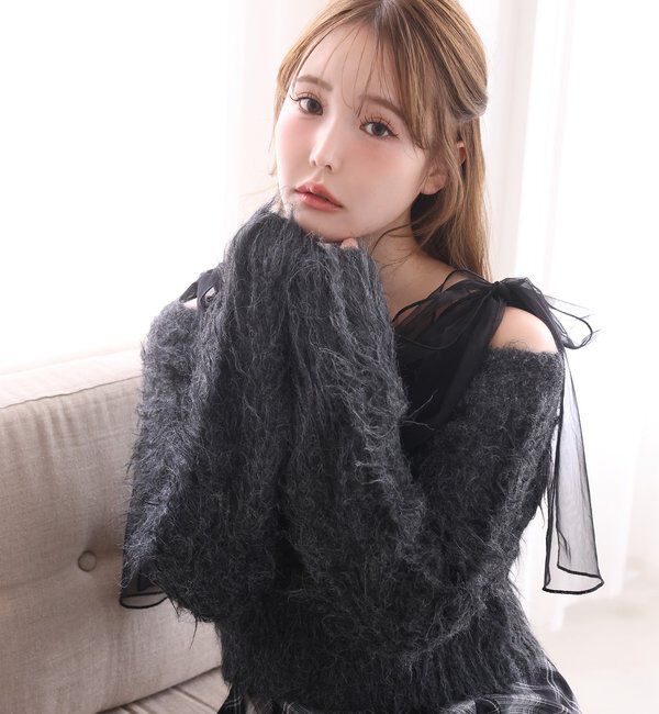  「肩リボンニットセットワンピース」|ワンピース|