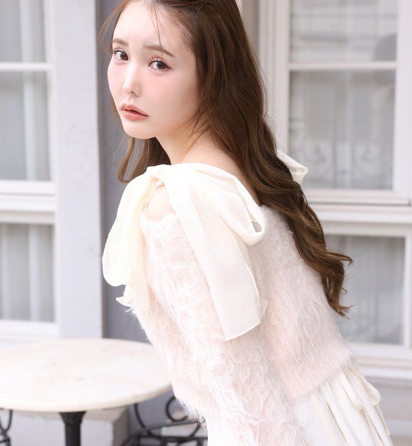  「肩リボンニットセットワンピース」|ワンピース|