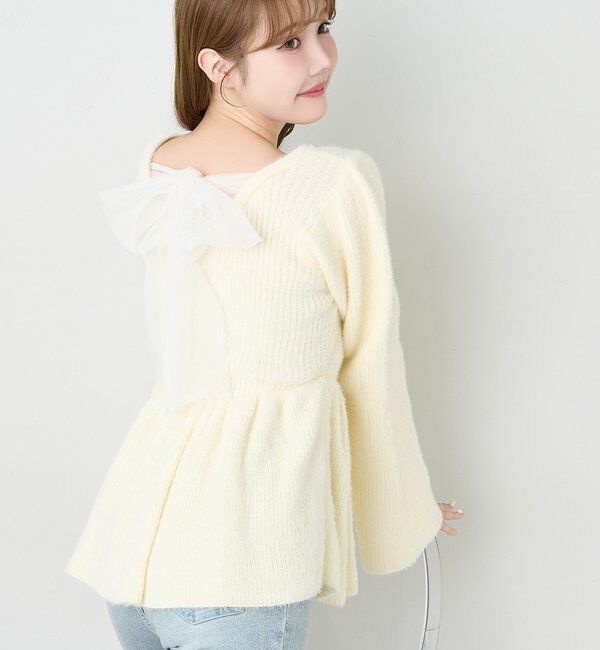  「バックリボンフェザーペプラムニット」|ニット・セーター|