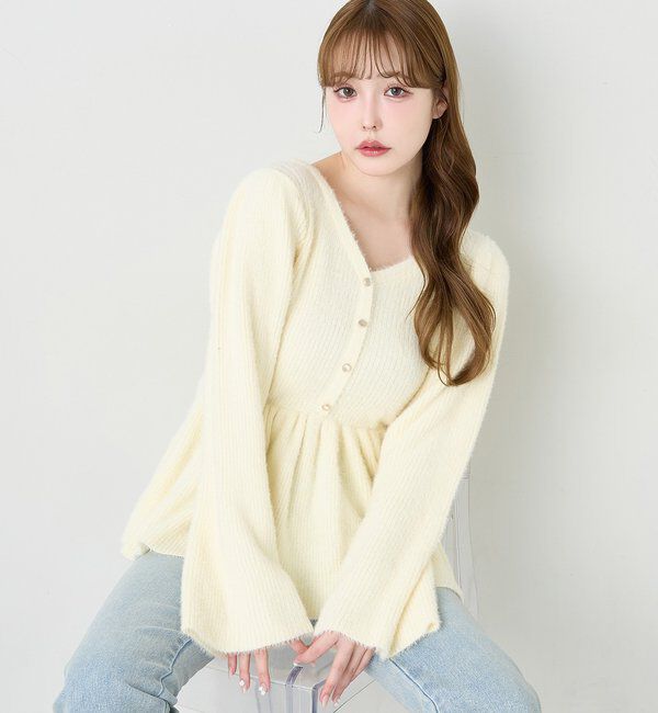  「バックリボンフェザーペプラムニット」|ニット・セーター|