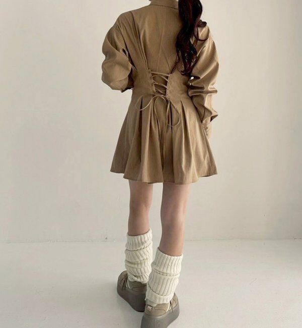  「【マイナス5キロ見え】レースアップシャツチュニック」|シャツ・ブラウス|