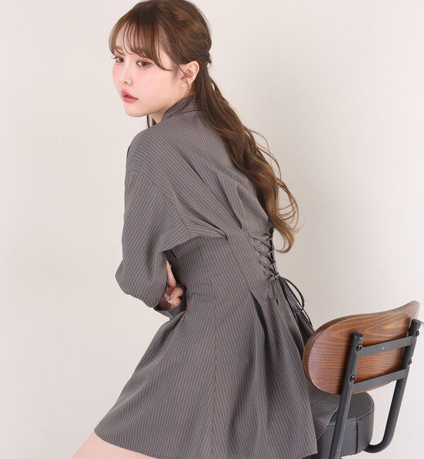  「【マイナス5キロ見え】レースアップシャツチュニック」|シャツ・ブラウス|