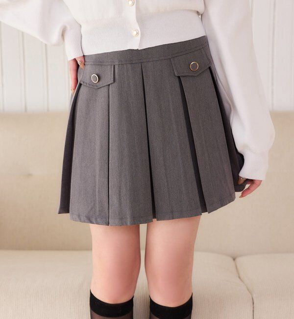 「金ボタンボックスプリーツミニスカート」|スカート|グレー