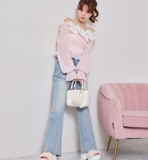  「【選べる4サイズ】サイドカットレース美脚ビジューデニム」|その他|