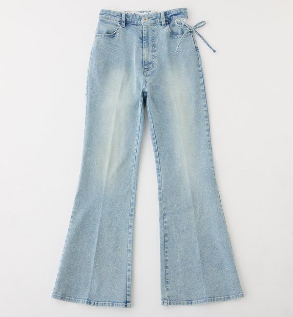  「【選べる4サイズ】サイドカットレース美脚ビジューデニム」|その他|