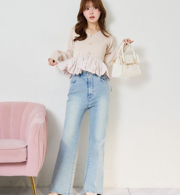  「【選べる4サイズ】サイドカットレース美脚ビジューデニム」|その他|