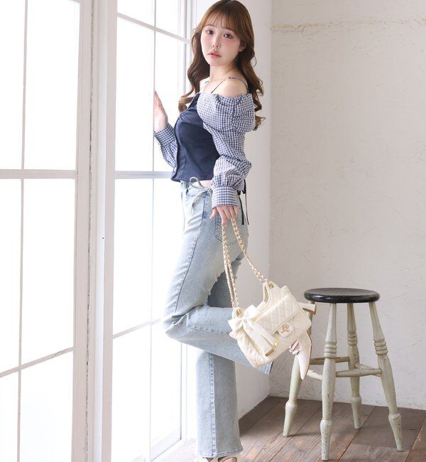  「【選べる4サイズ】サイドカットレース美脚ビジューデニム」|その他|