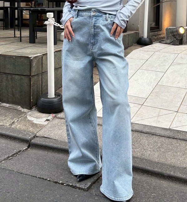  「【SSサイズあり/ウエスト調整可能】ビジュー付きワイドデニム」|その他|