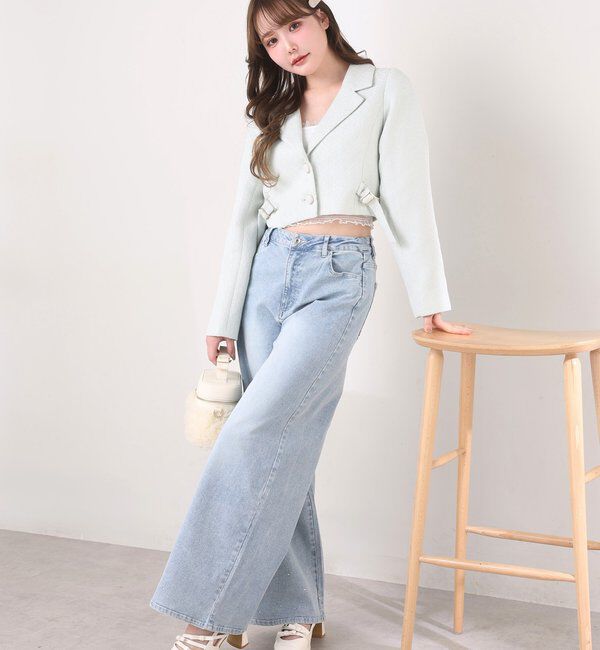  「【SSサイズあり/ウエスト調整可能】ビジュー付きワイドデニム」|その他|