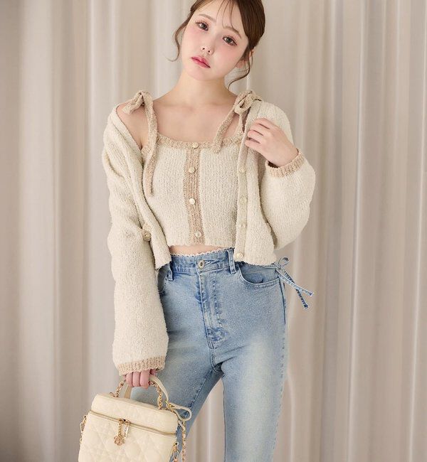  「【セットアップ可能】肩リボン配色ビスチェ」|ニット・セーター|