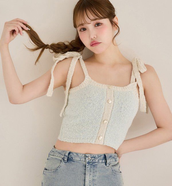  「【セットアップ可能】肩リボン配色ビスチェ」|ニット・セーター|