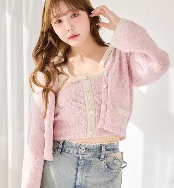  「【セットアップ可能】肩リボン配色ビスチェ」|ニット・セーター|