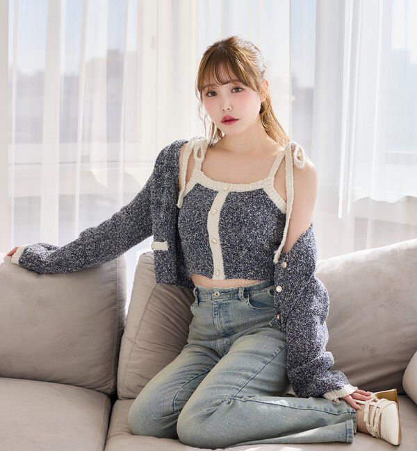  「【セットアップ可能】金ボタン配色カーディガン」|ニット・セーター|