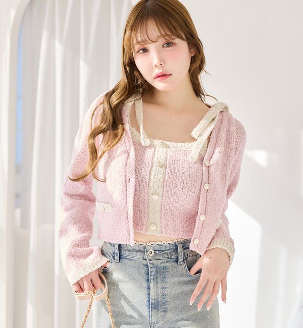  「【セットアップ可能】金ボタン配色カーディガン」|ニット・セーター|