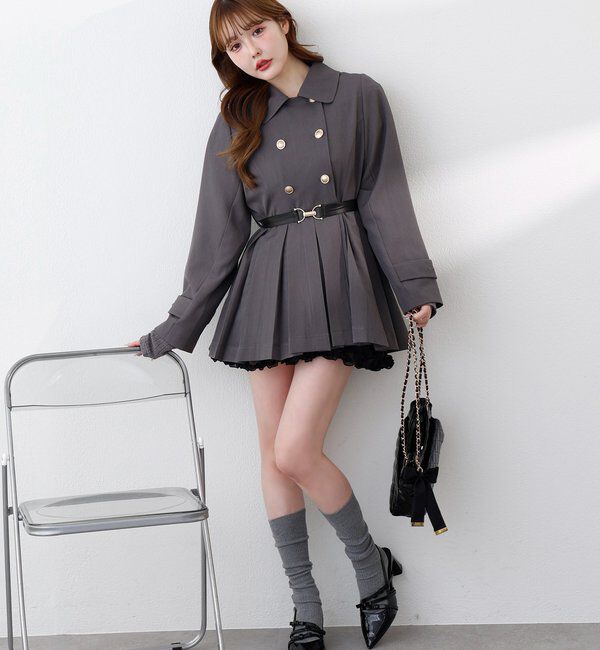  「【SMサイズ展開あり】ウエストベルトプリーツミニトレンチ」|その他|