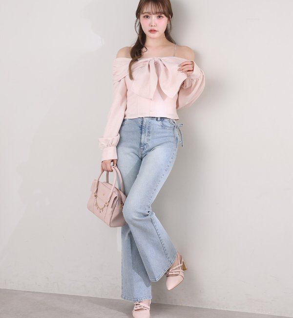  「肩ビジューリボンオフショルブラウス」|シャツ・ブラウス|