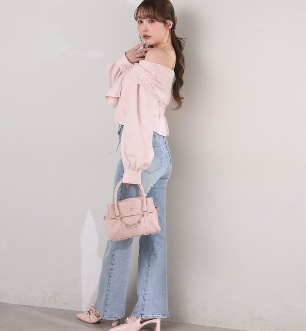  「肩ビジューリボンオフショルブラウス」|シャツ・ブラウス|