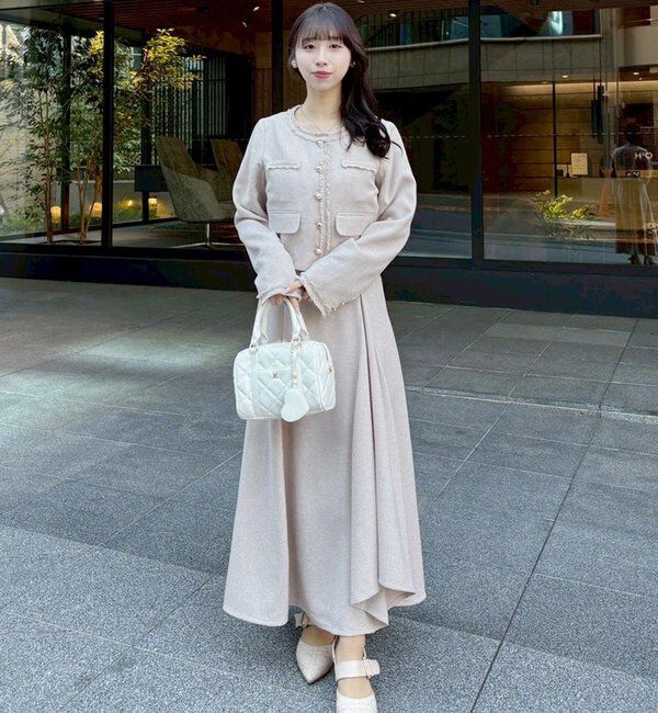  「【miyabi企画】フリルツイードキャミワンピ」|その他|ベージュ