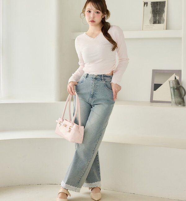  「【ウエスト調整可】レースポケットワイドデニム/SMサイズ展開あり」|その他|