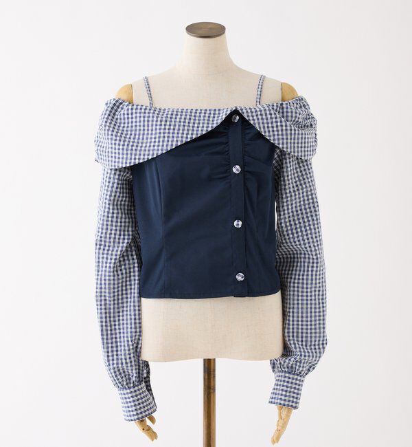  「バックレースアップ配色オフショルブラウス」|シャツ・ブラウス|