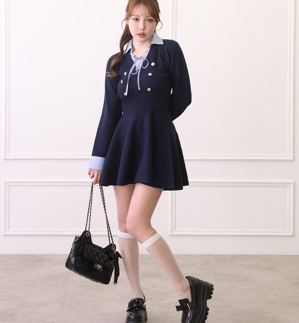  「【SMサイズ展開あり】シャツドッキングミニワンピース」|ワンピース|
