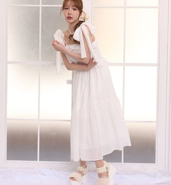  「【SMサイズ展開あり】肩リボンシャーリングワンピース」|ワンピース|