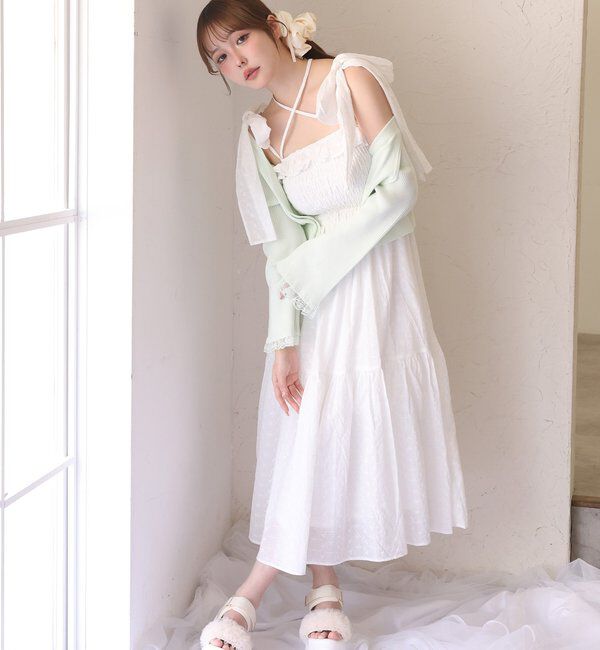  「【SMサイズ展開あり】肩リボンシャーリングワンピース」|ワンピース|