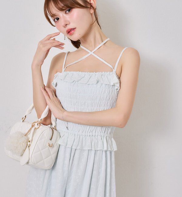  「【SMサイズ展開あり】肩リボンシャーリングワンピース」|ワンピース|