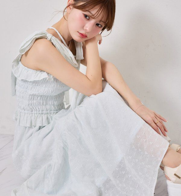  「【SMサイズ展開あり】肩リボンシャーリングワンピース」|ワンピース|