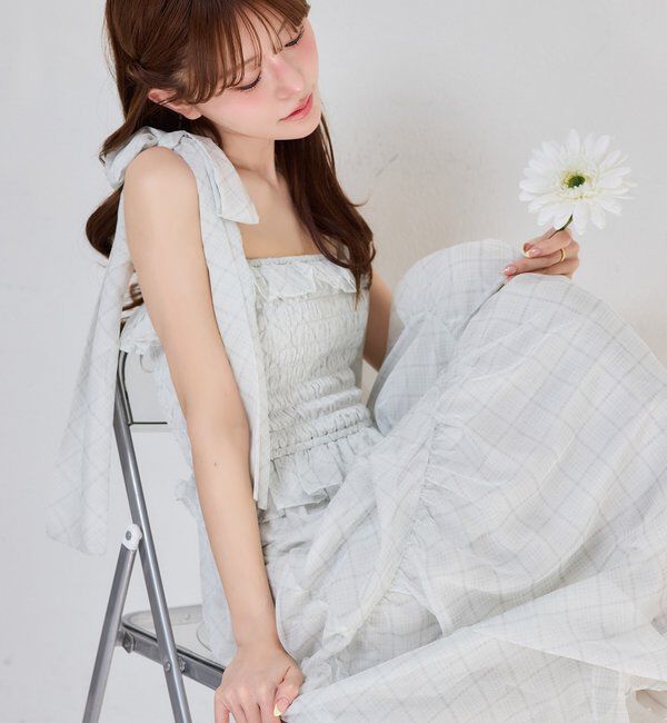  「【SMサイズ展開あり】肩リボンシャーリングワンピース」|ワンピース|
