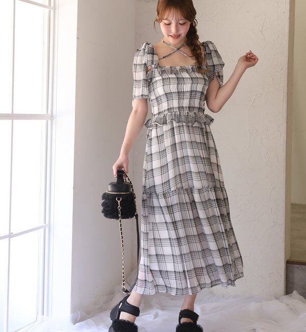  「【SMサイズ展開あり】肩リボンシャーリングワンピース」|ワンピース|