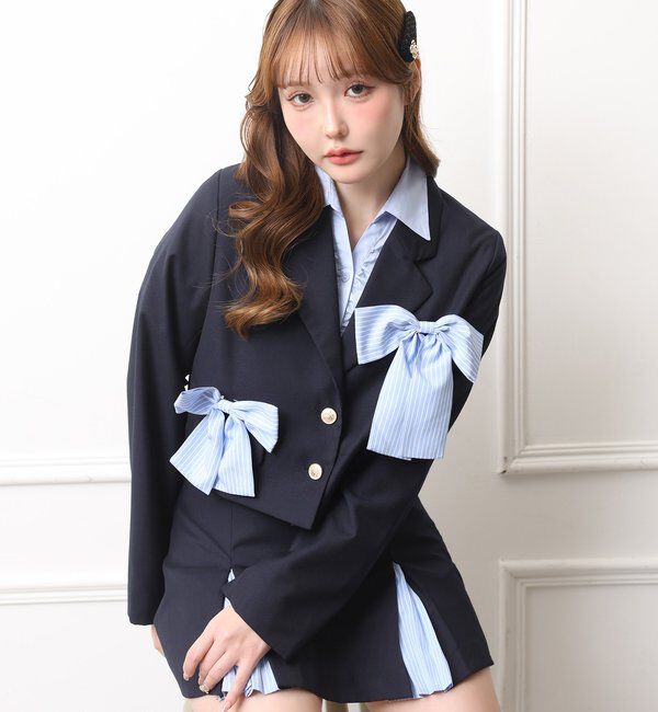  「【セットアップ可能】ビッグリボンテーラードジャケット」|ダウンベスト・ベスト|