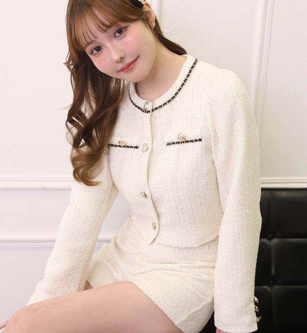  「ノーカラーツイードジャケット」|ダウンベスト・ベスト|