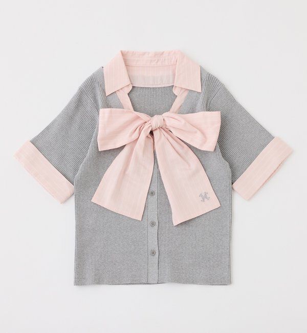  「【リボン取り外し可能】リボンシャツドッキングニット」|ニット・セーター|