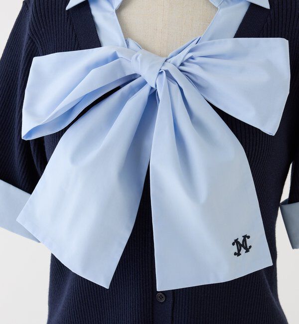  「【リボン取り外し可能】リボンシャツドッキングニット」|ニット・セーター|