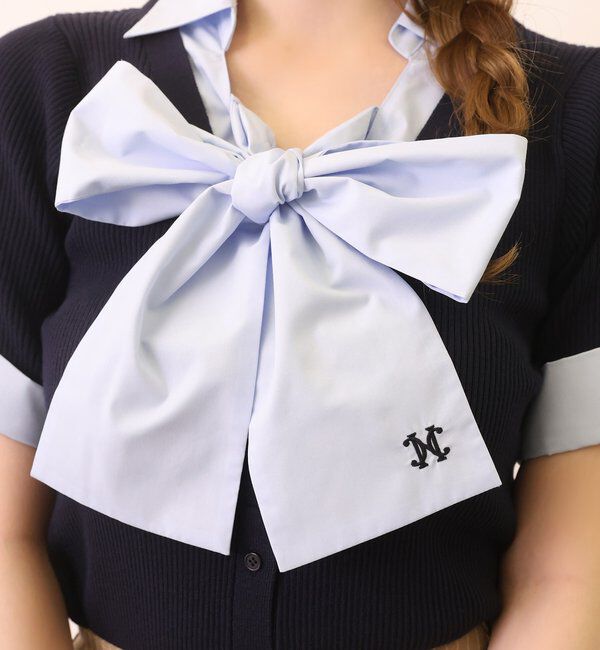  「【リボン取り外し可能】リボンシャツドッキングニット」|ニット・セーター|