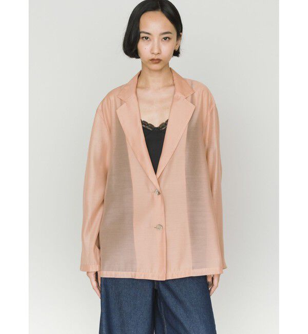 MIDIUMISOLID「MIDIUMISOLID for Ladies シアーシャツジャケット」|テーラードジャケット|オレンジ