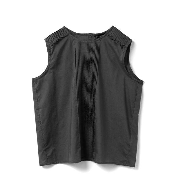 mizuiro ind「mizuiro ind ピンタック＆レースノースリーブプルオーバー」|シャツ・ブラウス|ブラック