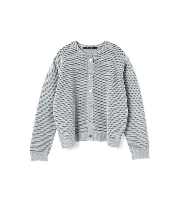 mizuiro ind「mizuiro ind ストーンウォッシュメッシュクルーネックカーディガン」|カーディガン|