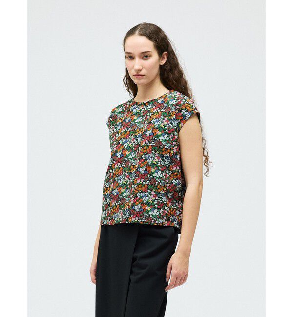 mizuiro ind「mizuiro ind フラワープリントフレンチスリーブプルオーバー」|Tシャツ・カットソー|