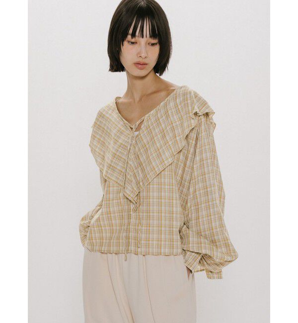 MIDIUMISOLID「MIDIUMISOLID for Ladies チェックビッグフリルカラーブラウス」|シャツ・ブラウス|