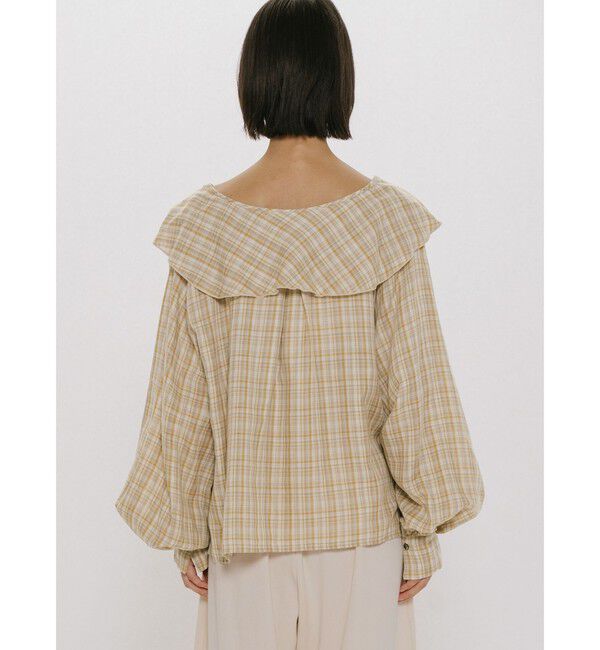 MIDIUMISOLID「MIDIUMISOLID for Ladies チェックビッグフリルカラーブラウス」|シャツ・ブラウス|