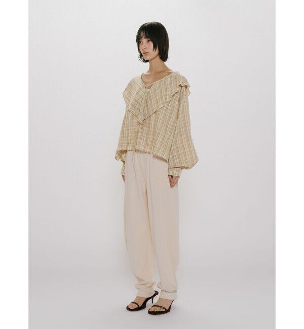 MIDIUMISOLID「MIDIUMISOLID for Ladies チェックビッグフリルカラーブラウス」|シャツ・ブラウス|