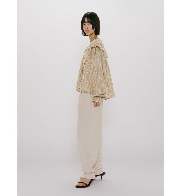 MIDIUMISOLID「MIDIUMISOLID for Ladies チェックビッグフリルカラーブラウス」|シャツ・ブラウス|