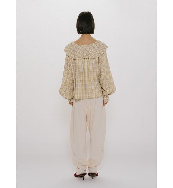 MIDIUMISOLID「MIDIUMISOLID for Ladies チェックビッグフリルカラーブラウス」|シャツ・ブラウス|