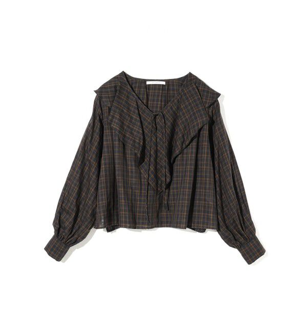 MIDIUMISOLID「MIDIUMISOLID for Ladies チェックビッグフリルカラーブラウス」|シャツ・ブラウス|
